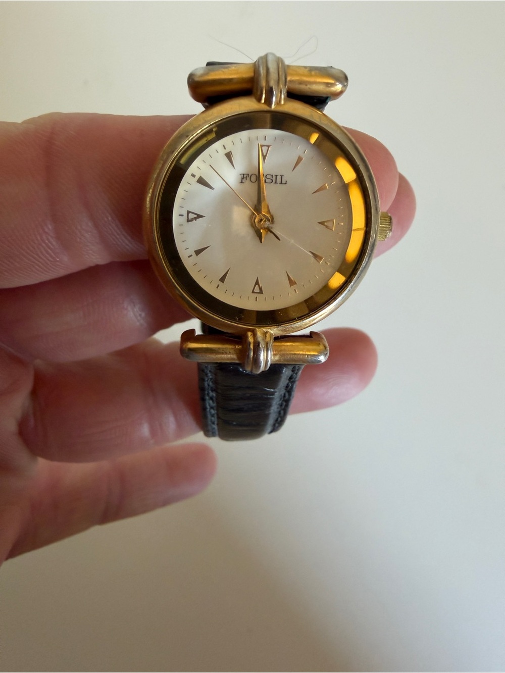 Vintage Fossil Women's Gold-Tone Leather Strap Watch - Gold & Black